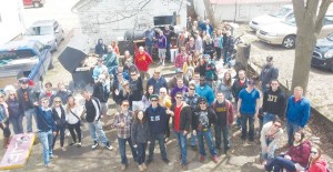 Last spring, the brothers of Sigma Pi Ferris chapter, enjoy an end of the year cookout and send off of the graduating brothers.