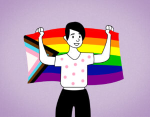 person holding pride flag 